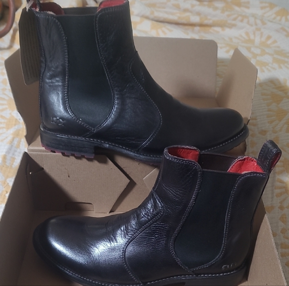 Bed Stu Black Ankle Boots with Red Soles